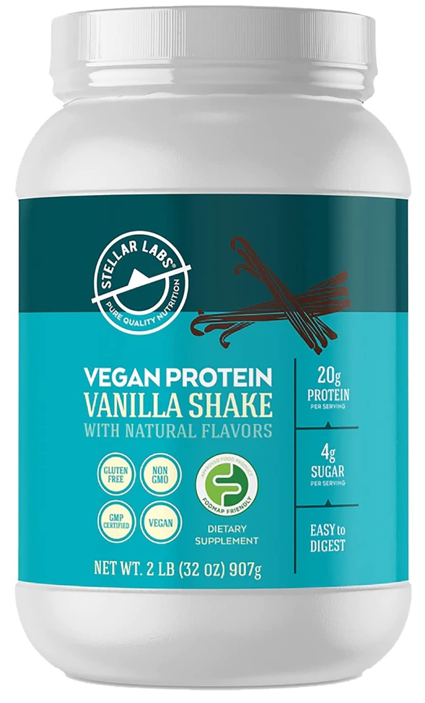 Stellar Labs Vegan Protein Toz BCAA's & Antioksis | Sertifikalı Low FSUNAP, GMO, Gluten Free, Soy Free, Low Carb, Stevia | Lean Plant Based Protein Toz Shakes | Vanilla