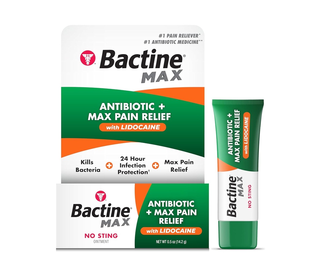 Bactine MAX Antibiyotik + Pain Relieving Ointment - Antibiyotik Ointment with Lidoka - Pain + Itch Relief for Minor Cuts & Boates & Burns - Lidoka Numbing