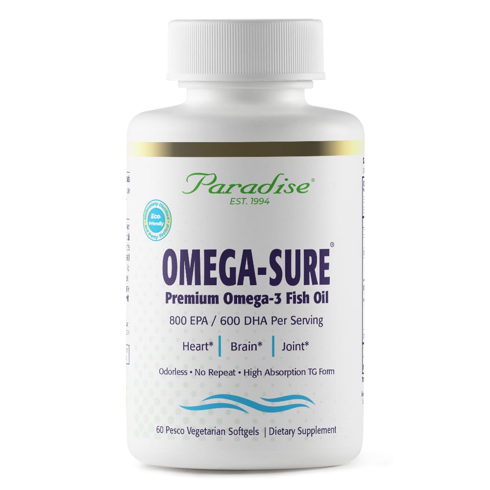 Cennet Herbs Omega-Sure, Omega-3 Yoğun, Premium Fish Oil, DHA, EPA, Vegan, GMO, Gluten Free, 60 Count Vegetarian Softgels