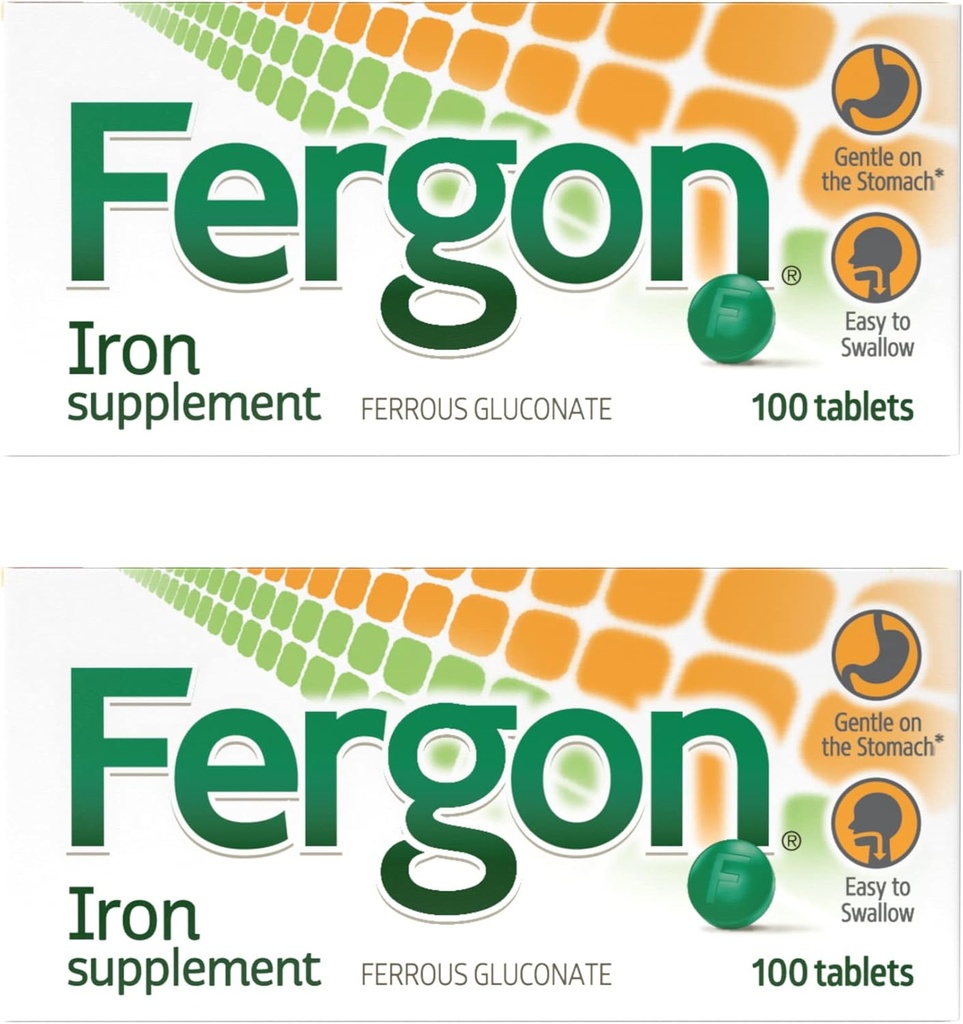 Fergon Υψηλής ισχύος δισκία συμπλήρωμα σιδήρου, 100 Count, Συσκευασία των 2