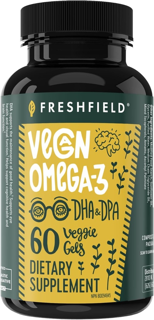 Vegan Omega 3 DHA: Algae Oil, Most Reviewed, Carrageenan Free, Sustainable, Tested, No Heavy Metals, Fish Oil Alt, Plant Based Omega. Kalp Destekler, Beyin, Ortak Sağlık