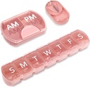 3 Pack (Weekly & Daily), 2 Times a Day (AM/PM) + 7Day Pill Organizer + Pill Box Set, Travel Pill Case for Vitamins/Fish Oils/Supplements, Pink