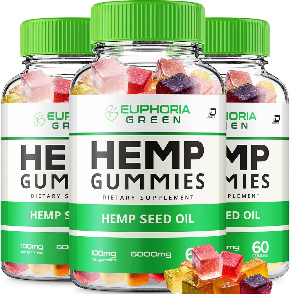 Euphoria Green Hemp Gummies - Hemp Seed Extract EuphoriaGreen Hemp Gummies Tinnitus Herbal Supplement, Health and Wellness Support, All Natural Euphoria Green Hemp Gummy (3 Pack - 180 Gummies)