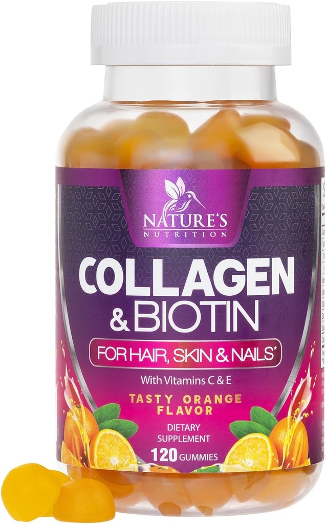 2500mcg Biotin ile Collagen Gummies, C & çinko - Hydrolyzed Collagen Peptide Type 1 & 3 Supplement - Advanced Hair, Skin & Nail Growth Support for Women & Men, Gluten Free, Non-GMO - 120