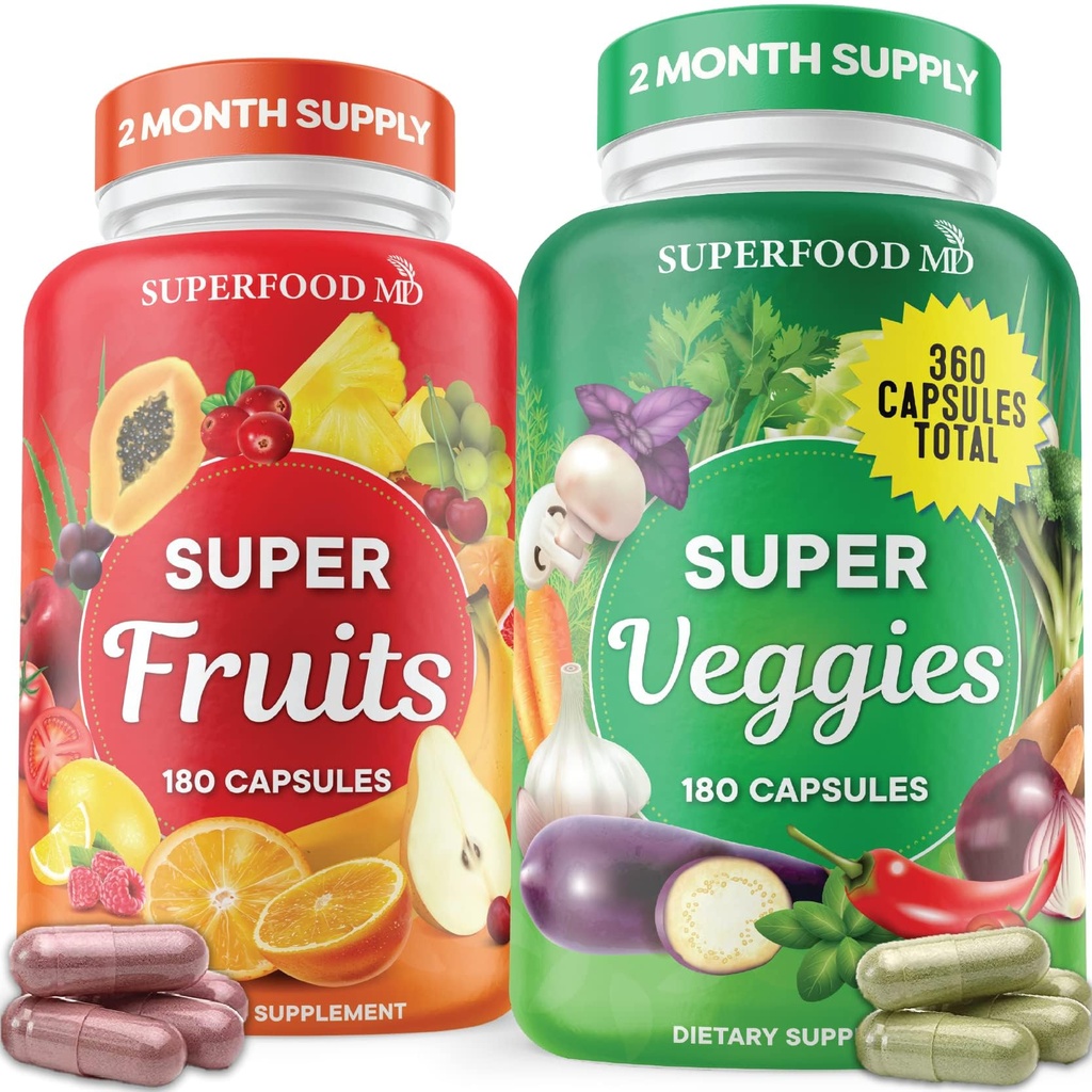 Superfood Meyve ve Veggie Supplement - 360 Tüm Süper Meyve ve Sebze Supplements & Vitamin Olive Leaf, Soy Free- 180 Kont (Pack of 2)