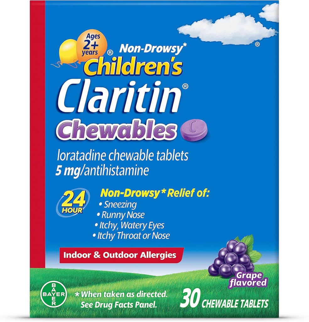 Çocuk Claritin Chewables 24 Saat Alerji Yardımı, Drowsy Kids Antihistamine Chewable Tabletler, 30 Count