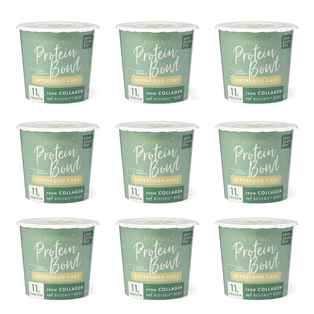 Boobie Superfood Protein Bowl with Grass-Fed Collagen for Lactation and Post-Partum Support, Fenugreek-Free, Gluten-Free, Dairy-Free - Fudge Brown (9 Count)