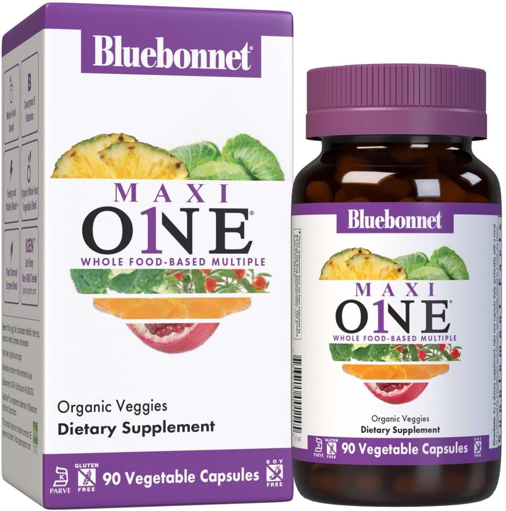 Bluebonnet Beslenme Maxi One ( Iron ile), Tüm Gıda Birden, Enzymes, Enerji, Vitality, Gluten-Free, Kosher, Süt-Free, Vegetarian Friendly, Soy-Free, Non-GMO, 90 Sebze Capsule, 3 Ay Supply, Beige