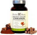 Herbal Roots Organic Ceylon Cinnamon Capsules | USDA sertifikalı Organik - Non-GMO | 60 Organik Vegan Capsules