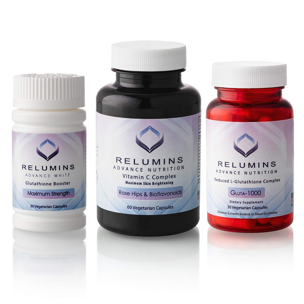 Relumins Advance Nutrition 3Bottle Supplement Set – Gluta 1000, Azaltathione, C MAX, Immune Function & General Wellness – Vegan, Halal, Kosher, cGMP sertifikalı
