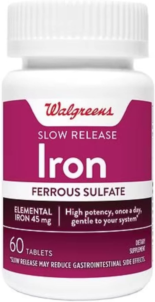 Iron Slow, Yüksek Potency Ferrous Sulfate 45 mg, Tabletler, 60 ea