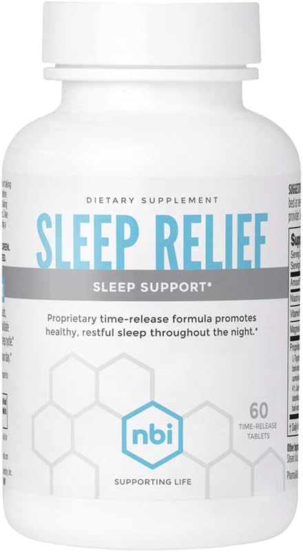 NBI Sleep Relief Melatonin Natural Formula | Soothing Bedtime Supplement | Magnezyum ve L-Theanine | 60ct Tabletler