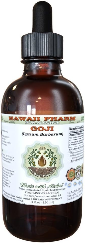 Renkli Alkol Ücretsiz Sıvı Ekstraksiyon, Organik Kesme (Lycium Barbarum) Kuru Berry Glycerite Hawaii Pharm Natural Herbal Supplement 4 ozz