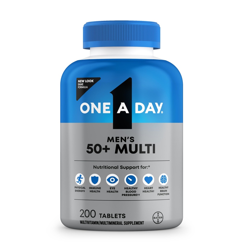 Bir Gün Erkeklerin 50+ Sağlıklı Avantajı Çokvitamin, A vitamini, C, E, B6, B12, Kalsiyum ve Vitamin D, Tablet, 200 Kont (kısa)