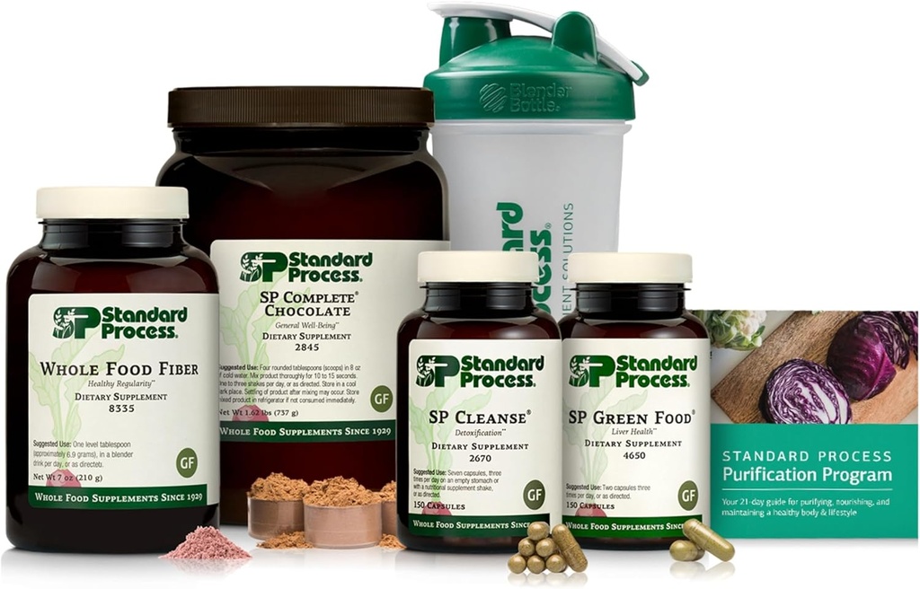 Standard Process Purification Kit with SP Complete & Whole-food Fiber - Detox & Liver Support - Sağlıklı bir Vücut - 21 Günlük Program - Chocolate