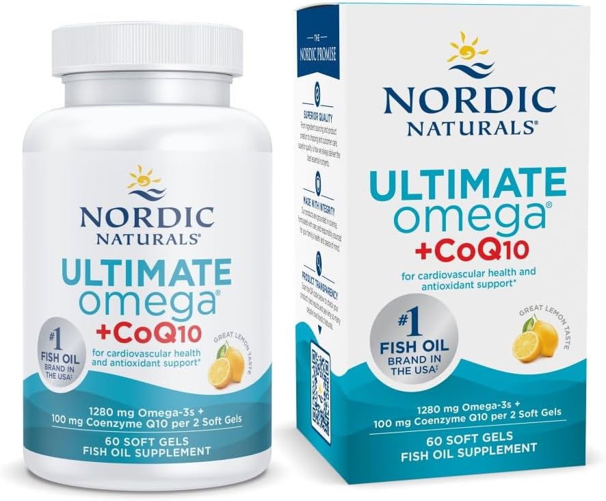 İskandinav Naturals Ultimate Omega + CoQ10, Limon - 60 Soft Gels - 1280 mg Omega-3 + 100 mg CoQ10 - Kalp Sağlığı, Hücre Enerji, Antioksi Desteği - Non-GMO - 30 Hizmet
