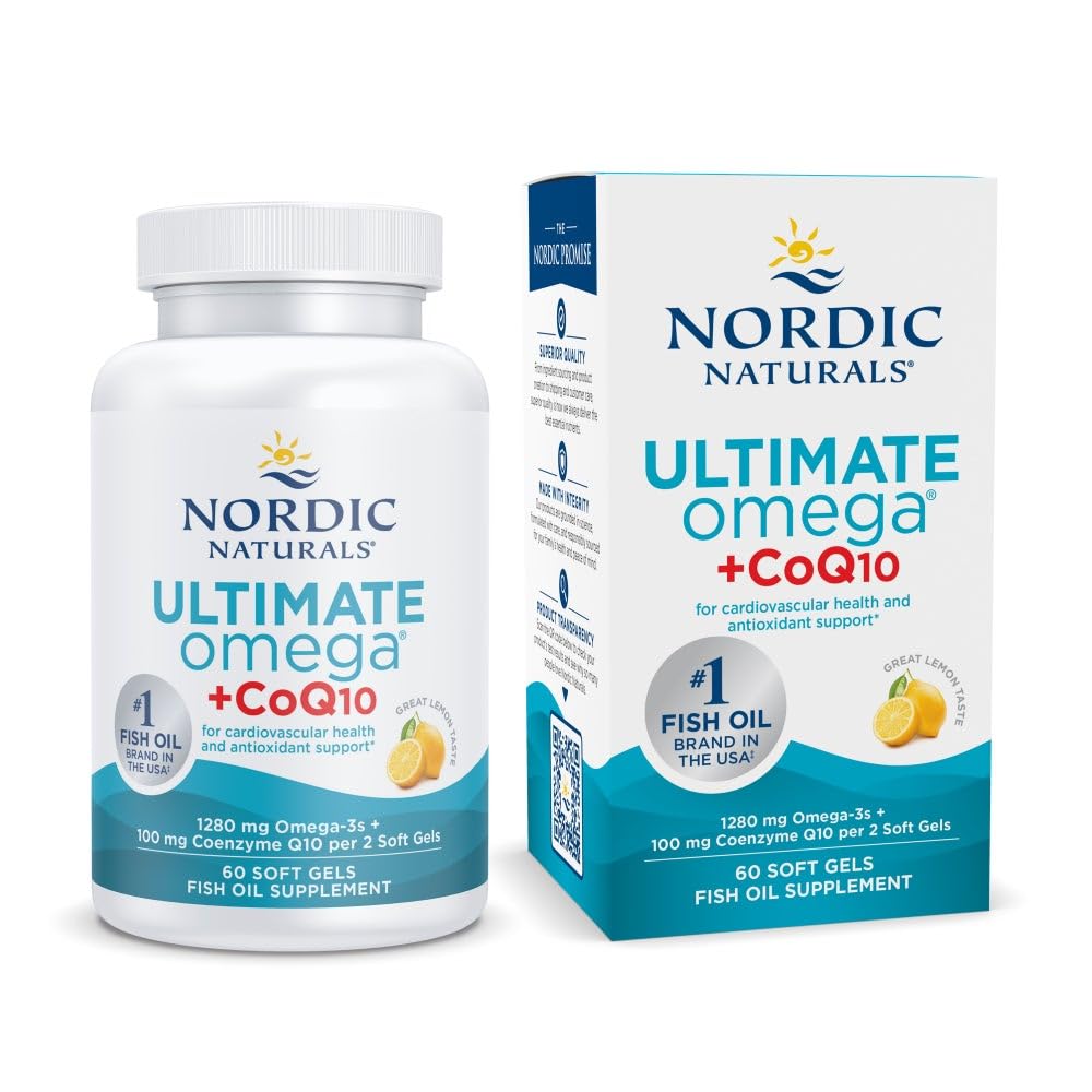 İskandinav Naturals Ultimate Omega + CoQ10, Limon - 60 Soft Gels - 1280 mg Omega-3 + 100 mg CoQ10 - Kalp Sağlığı, Hücre Enerji, Antioksi Desteği - Non-GMO - 30 Hizmet