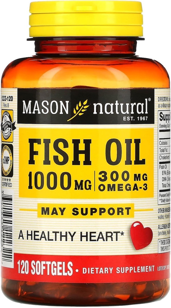 MASON NATURAL Fish Oil, 1.000 mg, 120 Softgels