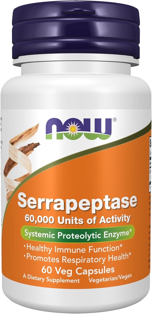 NOW Foods Supplements, Serrapeptase 60,000 Units of Activity, Promotes Respiratory Health and Immune Function*, 60 Veg Capsules