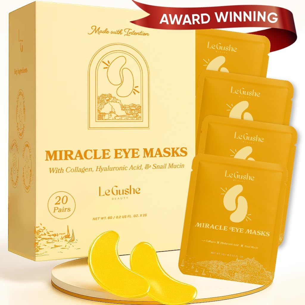 LE GUSHE Gold Under Eye Patches for Puffy Eyes and Dark Circles (20 Pairs) - Hydrating Collagen Under Eye Maskes with Snail Mucin - Soothing Puffy Eyes Treatment for Women & Men - Bridesmaid Armağanlar