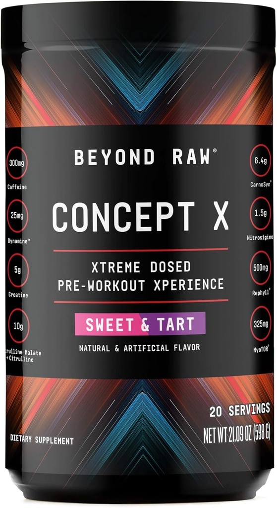 BEYOND Rh Concept X, Klinik olarak Pre-Workout Toz, Contains Caffeine, L-Citrulline, Kretine ve Beta-Alanine, Sweet & Tart Flavor, 20 Hizmetler