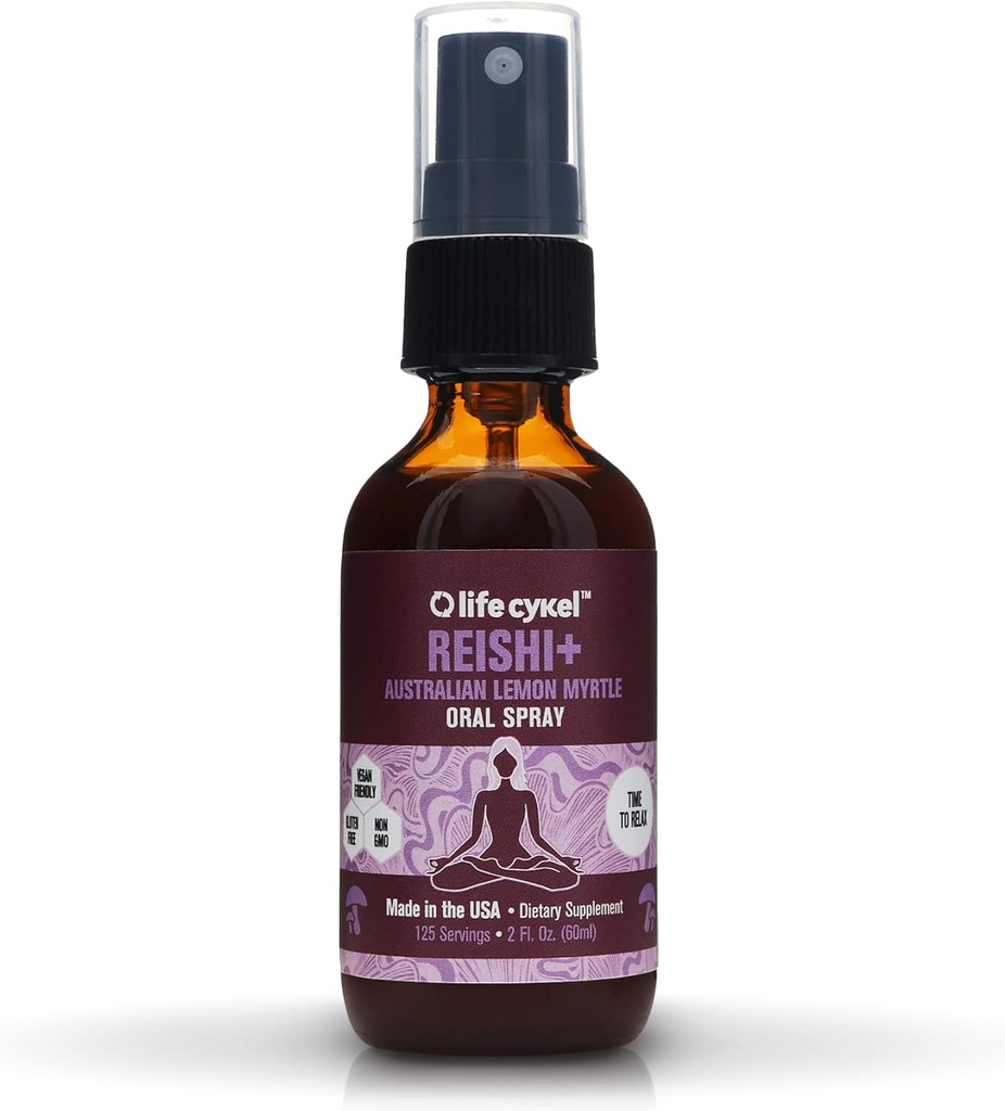 CYKEL Reishi Mushroom Oral Spray with Lemon Myrtle - Sleep, Relaxation - Immune System Support, Antioksis, C, Non-GMO, Vegan, Gluten Free, Made in the US, 1 oz