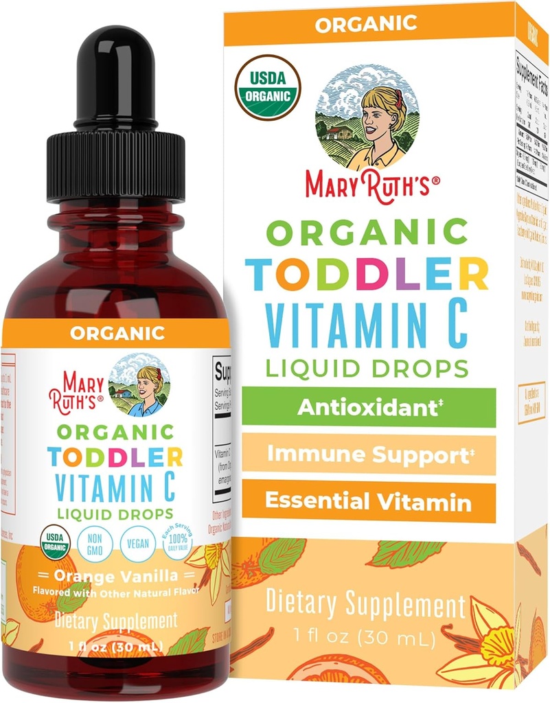 MaryRuth Organics Todd Vitaminler C Drops | USDA Organik Vitamin C Liquid Drops for Toddler | Dönem 1-3 Yıl | Immune Support & General Health | Vegan | Non-GMO | Gluten Free | 30 Servisler