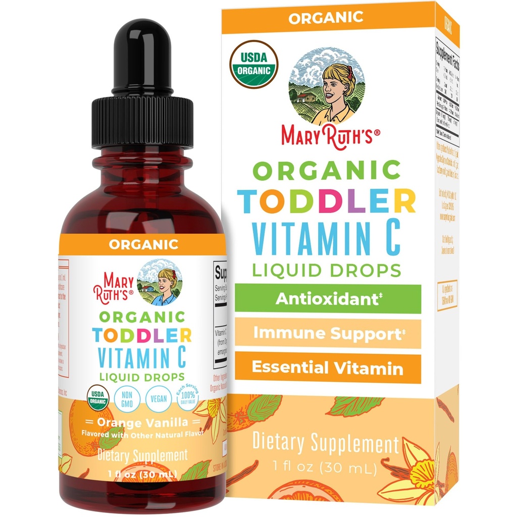 MaryRuth Organics Todd Vitaminler C Drops | USDA Organik Vitamin C Liquid Drops for Toddler | Dönem 1-3 Yıl | Immune Support & General Health | Vegan | Non-GMO | Gluten Free | 30 Servisler