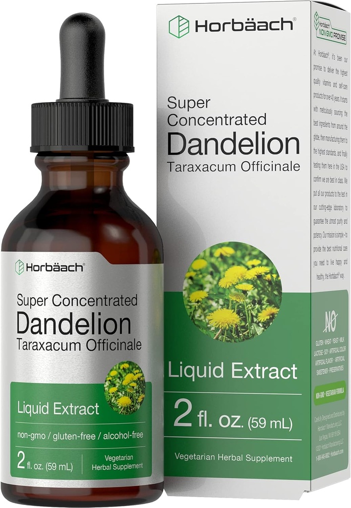 Horbäach Dandelion Root Extract Supplement | 2 fl oz | Süper Mekanik | Alkol Ücretsiz Sıvı Tincture | Vegetarian, Non-GMO, Gluten Free