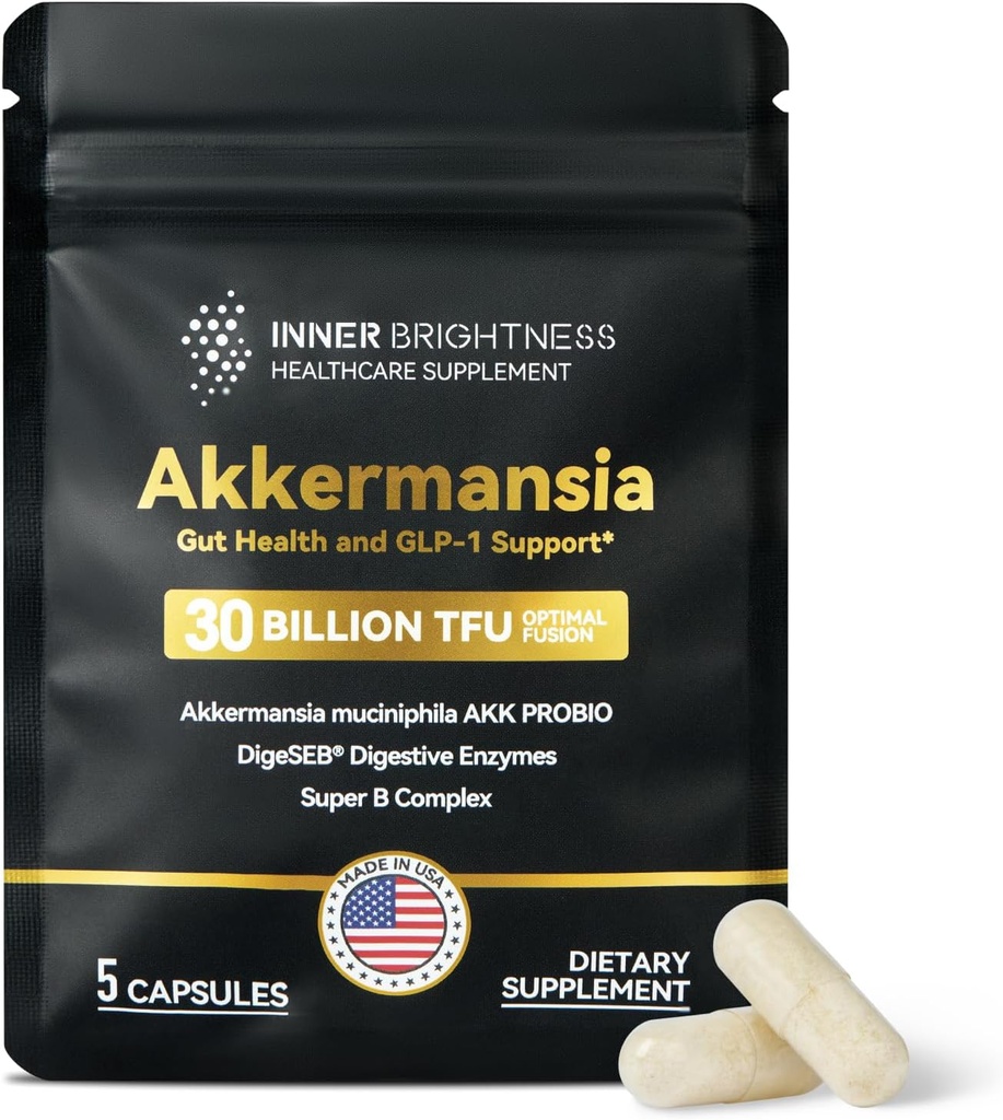 Akkermansia Probiyotik, GLP-1 Supplement for Gut Health & Digestion, DigeSEB Digestive Enzymes & Vitamin B Kompleks - 30 Milyar TFU, Third-Party Tested, 5 Capsules
