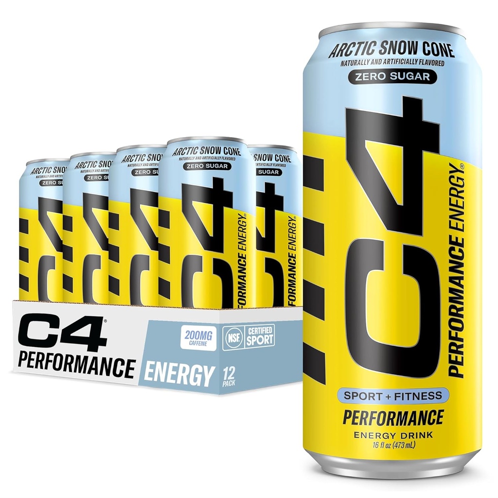 Cellucor C4 Karbonated Zero Sugar Energy Pre Workout Drink + Beta Alanine, (NEW) Sparkling Arctic Snow Cone, 16 Fl Oz, 12 Paket