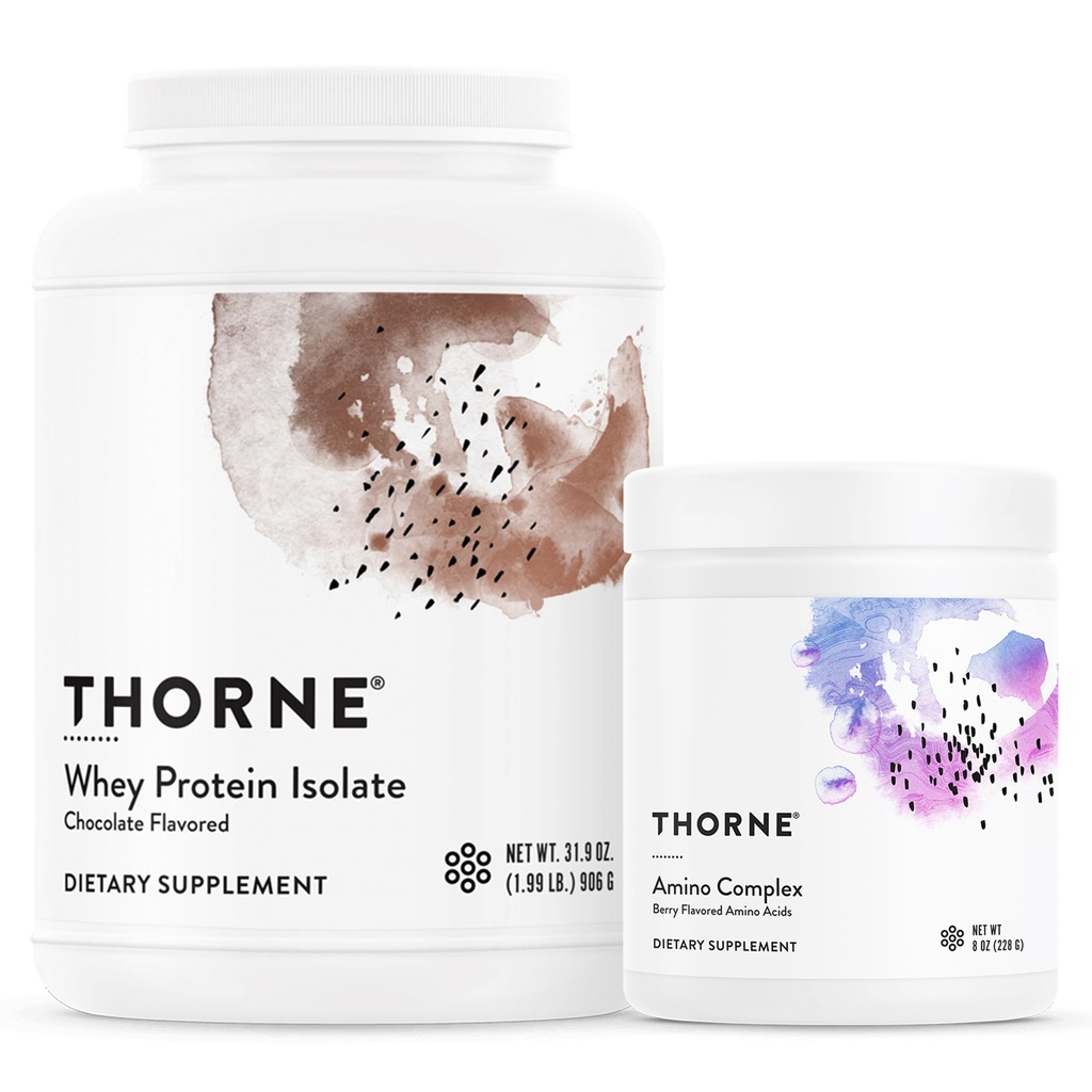 THORNE - Whey Protein Isolate (Chocolate, 31.9 Oz) & Amino Complex (Berry, 8 Oz) Bundle - Υποστηρίζει την αποκατάσταση των μυών - NSF Certified for Sport - Χωρίς γλουτένη, χωρίς σόγια