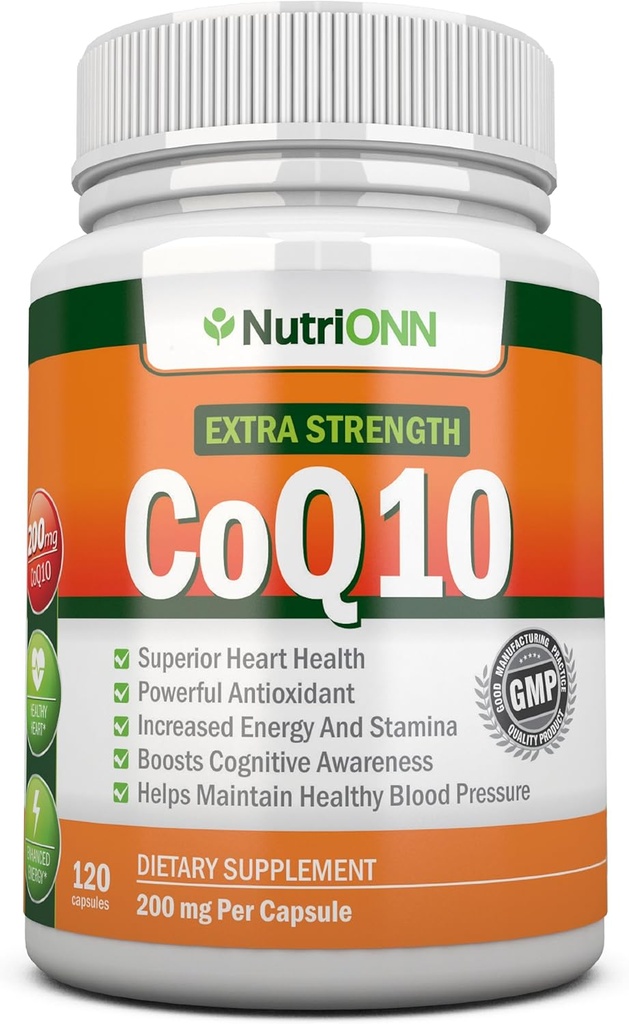 CoQ10 200mg (διπλής αντοχής), 120 κάψουλες - Συνένζυμο υψηλής απορρόφησης Q10 - Επιστημονικά Αποδεδειγμένα Επιπλέον δύναμη CoQ10 Ubiquinone - 4 μήνες προσφοράς