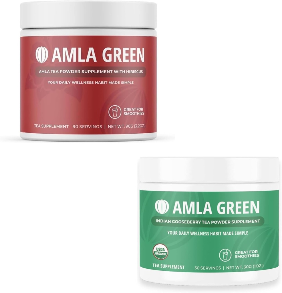 Amla Toz & Yeşil Çay Superfood Supplement, Antioksi Desteği, Hibiscus (90 Hizmet) ve Hint Gooseberries (30 hizmet), Organik, Vegan