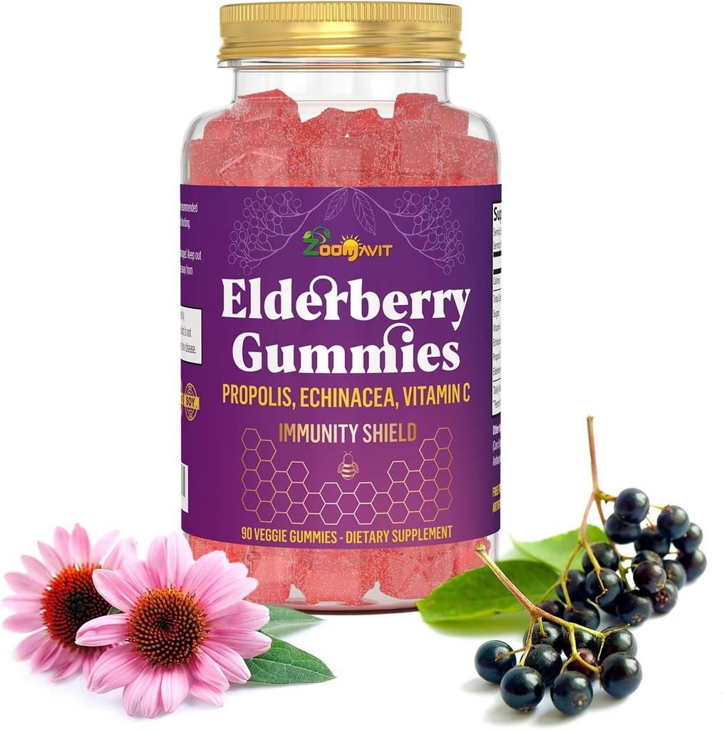 C, Echinacea, Propolis - Immune Support Gummy for Kids, Yetişkinler - Sambucus Black Elderberry Extract Immunity Alert (90 Count)