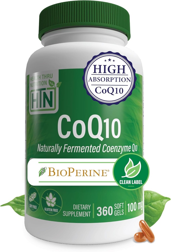 Sağlık Thru Beslenme CoQ-10 100 mg ile BioPerine 360 Softgels | Yüksek Aborpsiyon Doğal Fermented USP Grade Coenzyme Q10 Supplement | 3rd Parti Test Edildi | Kalp Sağlığı ve Enerji Desteği