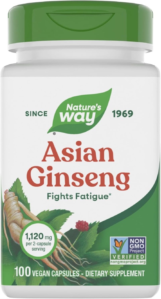 Nature's Way Asian Ginseng, Fights Fatigue*, 1,120mg Per 2-capsule Service, Non-GMO Project TY, Vegan, 100 Capsules (Pazarlama May Vary)
