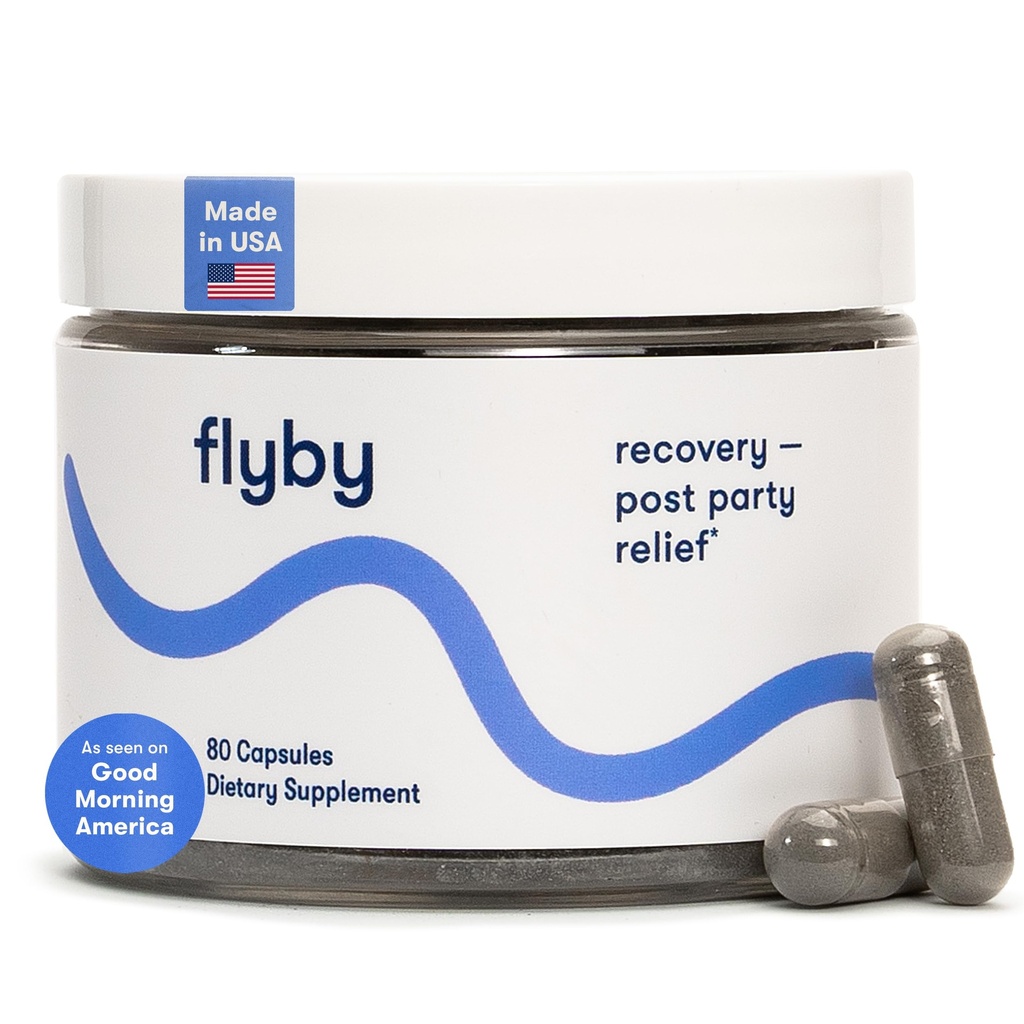 Flyby Recovery Supplement - All The Hang, Without The Over!TM - with Milk Thistle, Vitamin C, Actived Charcoal, and Apple Cider Vinegar - Pre & Post Drinking Formula (80 Count)