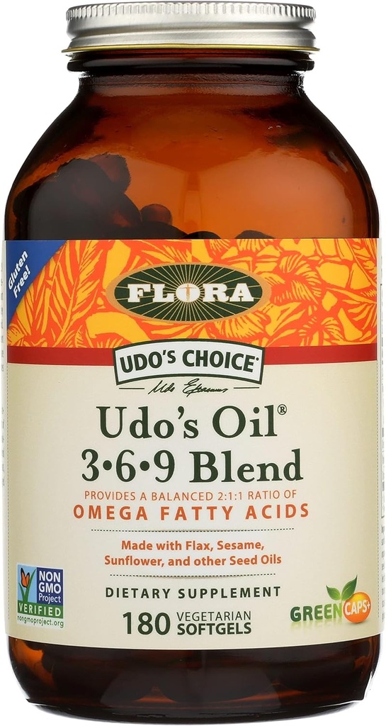 Flora Udo'nun Petrol 3-6-9 - Organik Piramit, Flax Tohum Petrol & Daha Fazla - 180 Vejetaryen Yumuşakgels