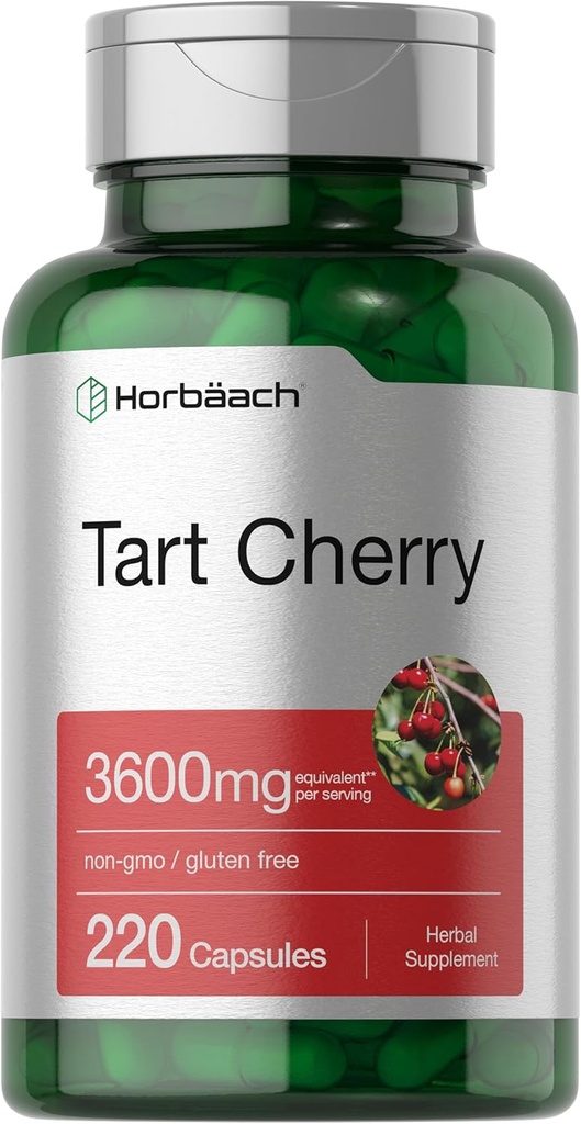 Horbäach Tart Cherry Extract Capsules | 3600 mg | 220 Pills | Non-GMO, Gluten Free | Geleneksel Herbal Supplement Supplement Supplement
