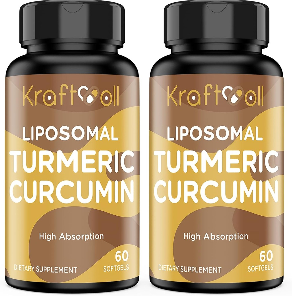 Liposomal Turmeric Curcumin 2200 mg with Black Pepper forBoostd Abions and Common Support, 60 softgels (2 Şişe)