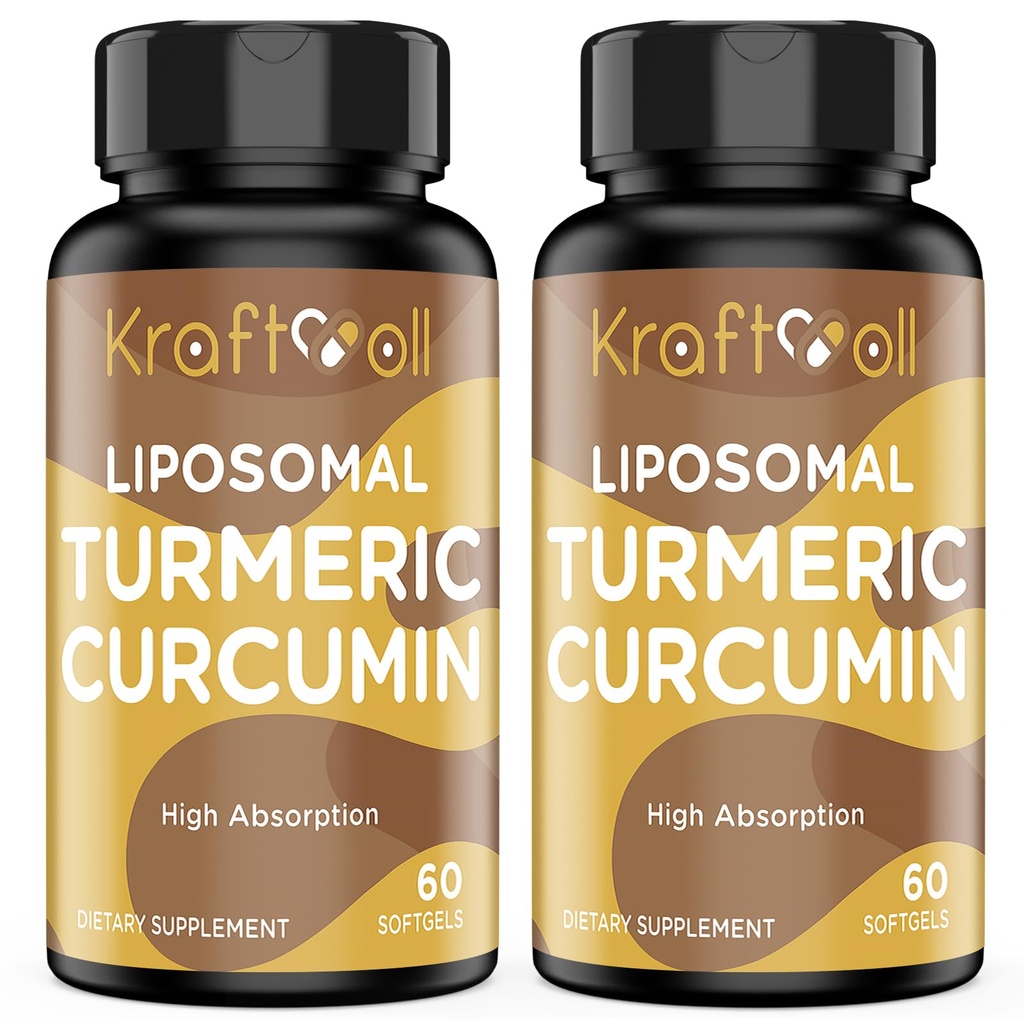 Liposomal Turmeric Curcumin 2200 mg with Black Pepper forBoostd Abions and Common Support, 60 softgels (2 Şişe)