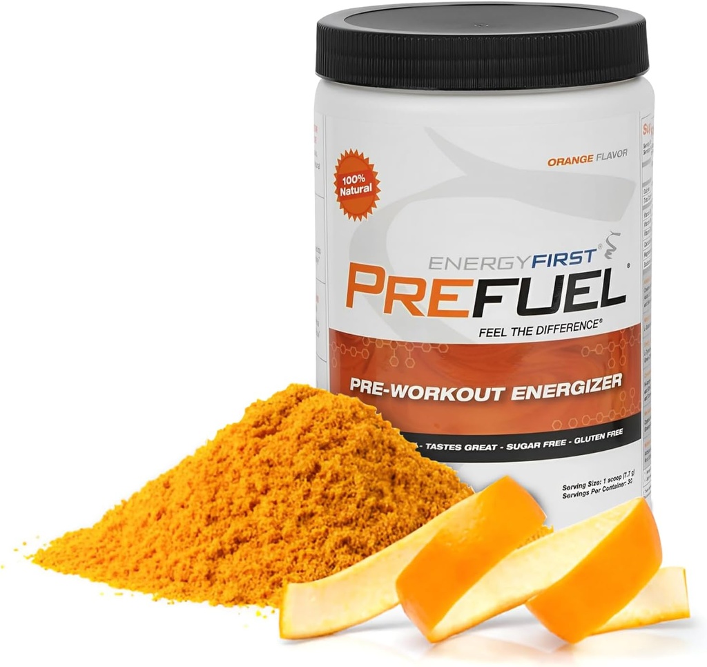 EnergyFirst Prefuel Vegan Pre-Workout Toz, Zero Sugar, All-Doğal Energizer with Immune Support Orange Flavor, 30 Workout Performans Performansı için Hizmet Ediyor