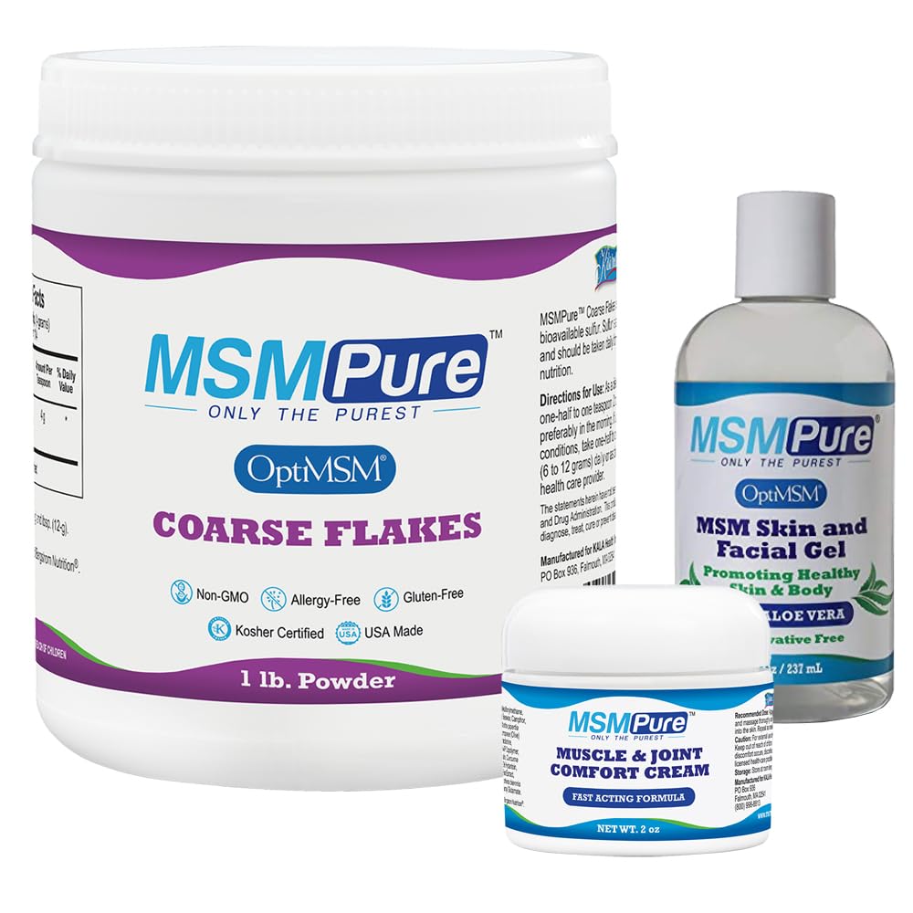 KALA Health MSMPure Starter Bundle με MSM Coarse Flakes 1lb, MSM Muscle & Joint Cream 2oz και MSM Gel με Organic Aloe 8oz
