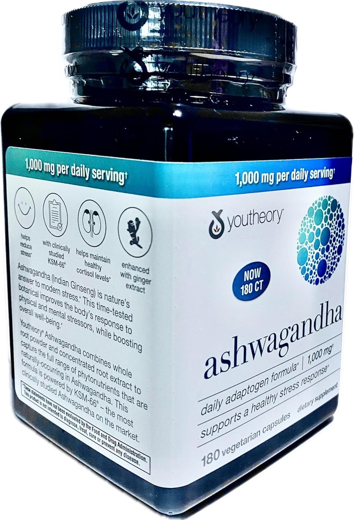 Genric Ashwagandha Supplement Organic KSM-66 Ashwagandha Vegetarian Supplement 180 Capsules, Günlük Hizmette 1000 mg, Sağlıklı Stres Yönetimi Yanıtına Yardımcı Olun, Pearl White