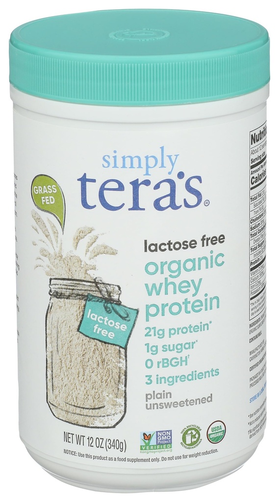 Tera'S Organic Plain Lactose Free Whey proteini, 12 Oza'S Organic Plain Lactose Free Whey proteini