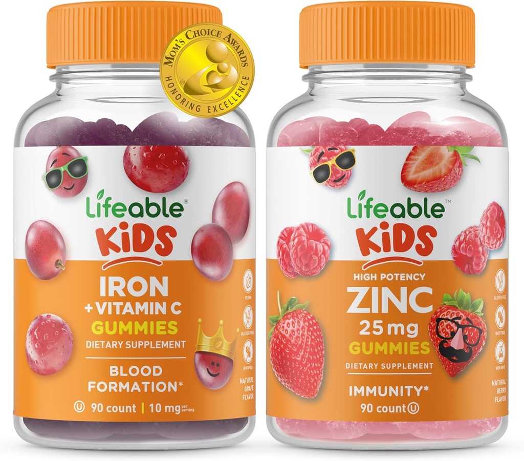 Lifeable Iron & Vitamin C Kids + çinko 50 mg, Gummies Sche - Great Tasting, Vitamin Supplement, Gluten Free, GMO Free, Chewable Gummy