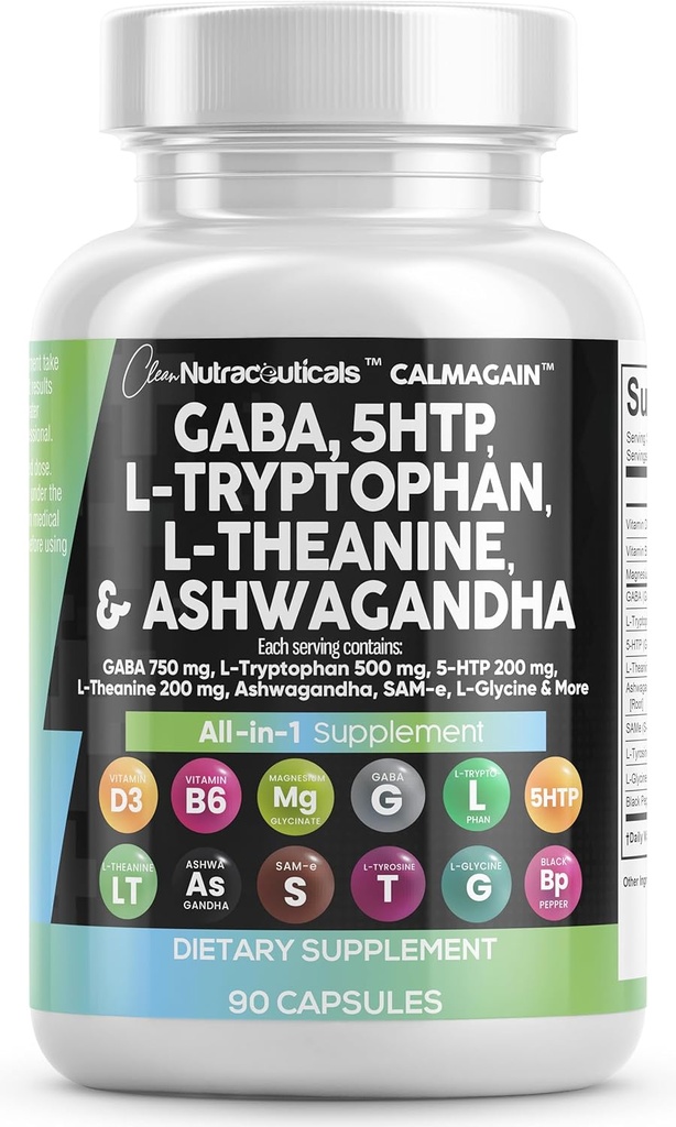 Temiz Nutraceuticals GABA 750 mg 5 HTP 200 mg L Tryptophan 500 mg L Theanine 200 mg Ashwagandha SAM-e L-Glycine - L-Tyrosine 5-HTP (5-Hydroxytryptophan)