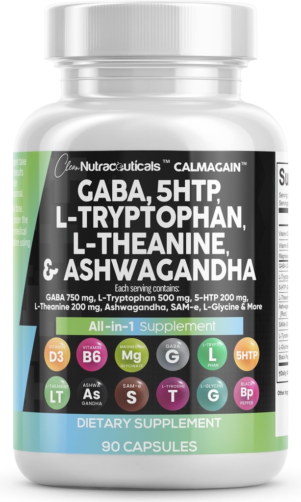 Temiz Nutraceuticals GABA 750 mg 5 HTP 200 mg L Tryptophan 500 mg L Theanine 200 mg Ashwagandha SAM-e L-Glycine - L-Tyrosine 5-HTP (5-Hydroxytryptophan)
