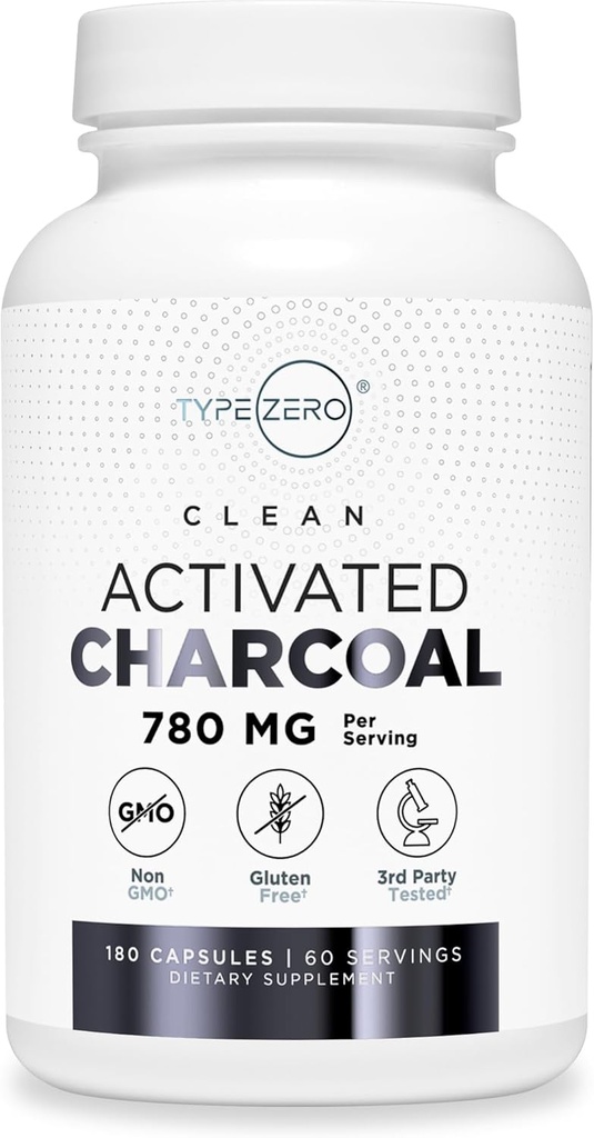 Tip Zero Aktif Charcoal Capsules (180 Count) - 60 Hizmet, 780mg Per, Coconut Shell, Non-GMO, Gluten-Free-GMO, Gluten-Free-GMO, Gluten-Free-GMO, Gluten-Free-Free-GMO,